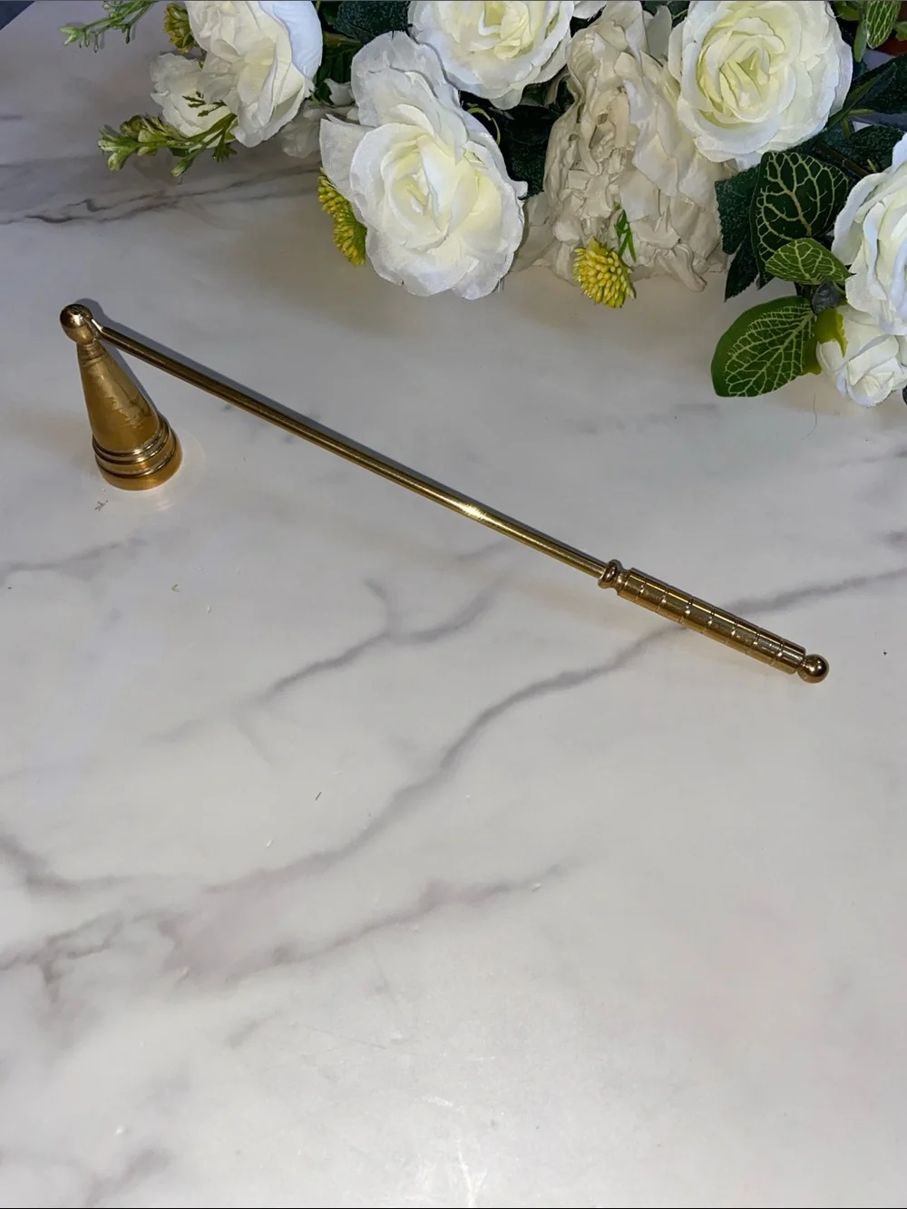 Vintage Brass Candle Snuffer with Long Handle - Classic Home Bath Accessory